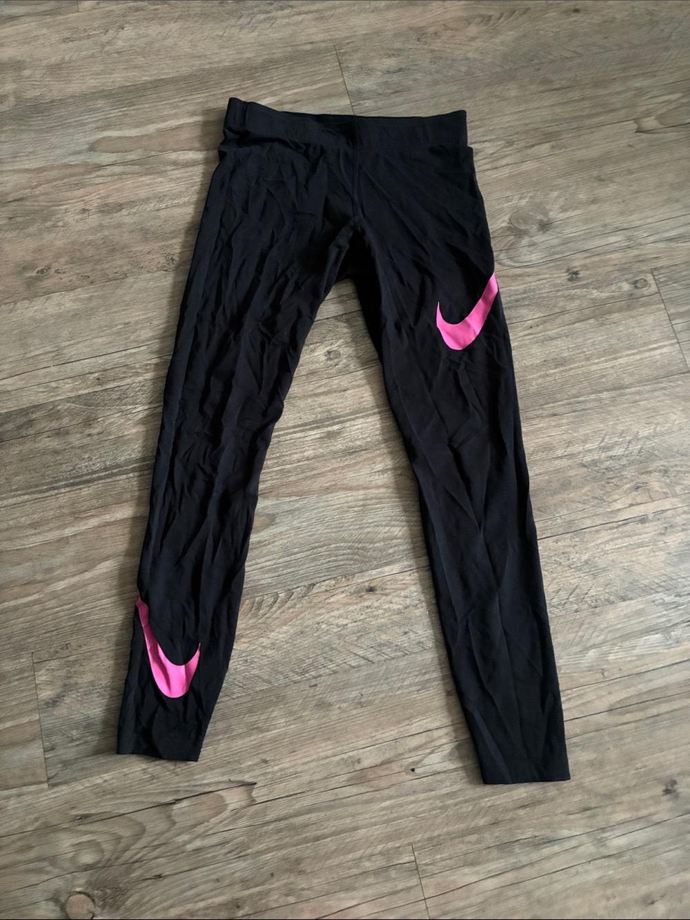 Nike Black Leggings with Pink Swoosh Accents